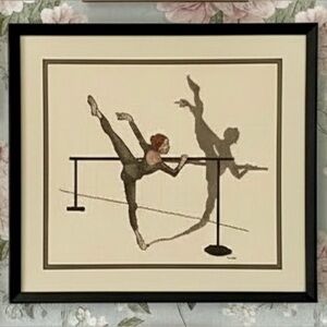 Vintage Handmade Needlework Custom Framed  Textile Artwork “Ballerina Barre”